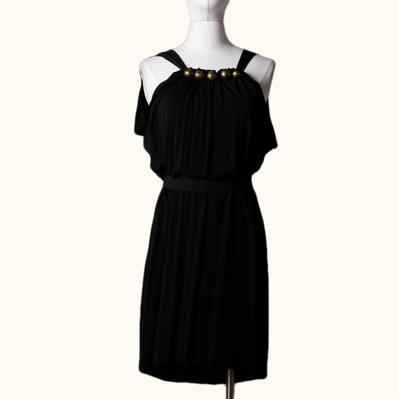 YIGAL AZROUEL Black Dress with Gold Bead Embellished Neckline - Picture 1 of 6